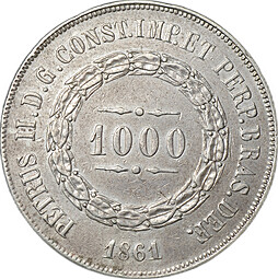 Монета 1000 реалов (рейс) 1861 Бразилия