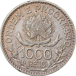 Монета 1000 реалов (рейс) 1913 Без тире Бразилия