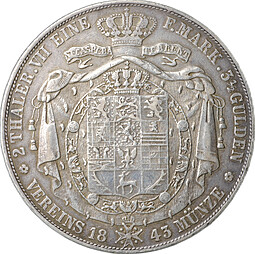 Монета 2 талера 1843 Брауншвейг