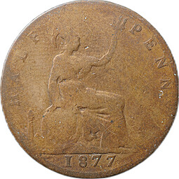 Монета 1/2 пенни 1877 Великобритания