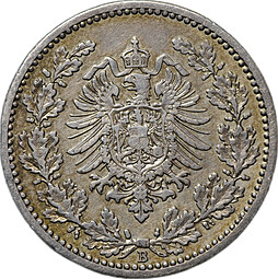 Монета 50 пфеннигов 1877 F - Штутгарт, Венок на аверсе Германия