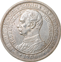 Монета 2 кроны 1906 Смерть Кристиана IX и вступление на престол Фредерика VIII Дания