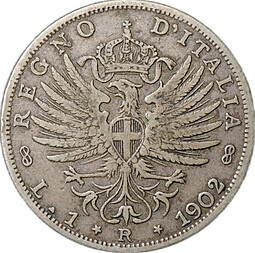 Монета 1 лира 1902 Италия