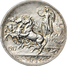 Монета 1 лира 1917 Италия