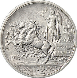 Монета 2 лиры 1916 Италия