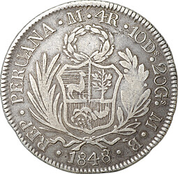 Монета 4 реала 1848 Перу