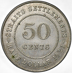 Монета 50 центов 1921 Стрейтс Сетлментс