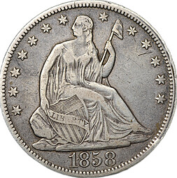 Монета 1/2 доллара 1858 Филадельфия США