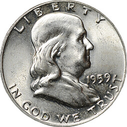 Монета 1/2 доллара 1959 Бен Франклин Филадельфия США
