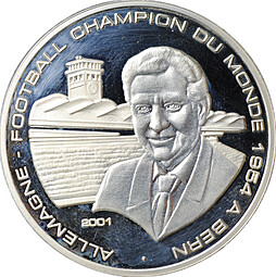 Монета 1000 франков 2001 Чемпионат мира по футболу Швейцария 1954 Того