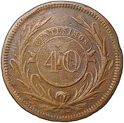 Монета 40 сентимо 1857 Уругвай
