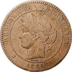 Монета 10 сантимов 1889 Франция