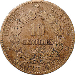 Монета 10 сантимов 1889 Франция