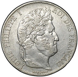 Монета 5 франков 1845 A - Париж Франция