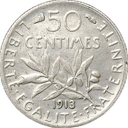 Монета 50 сантимов 1913 Франция