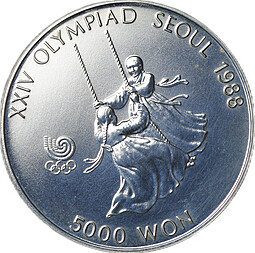 Монета 5000 вон 1987 Олимпиада Сеул 1988 - Качели Южная Корея