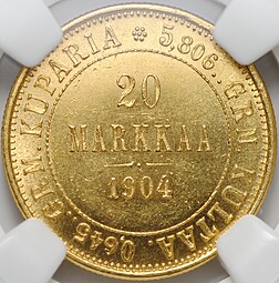 Монета 20 марок 1904 L Русская Финляндия слаб ННР MS 63