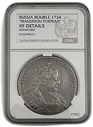 Монета 1 рубль 1734 Переходный портрет слаб CPRC XF Det.