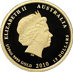 Монета 15 долларов 2010 Год Тигра PROOF Лунар Австралия (коробка)