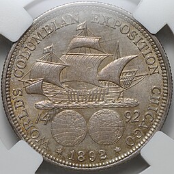 Монета 50 центов 1892 Колумбийская выставка Чикаго США слаб ННР MS 63