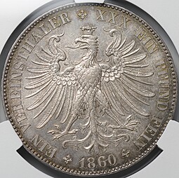 Монета 1 союзный талер 1860 Франкфурт Германия слаб CPRC AU 55