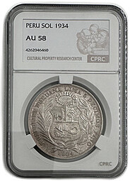 Монета 1 соль 1934 Перу слаб CPRC AU 58
