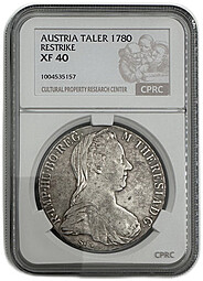 Монета 1 талер 1780 SF Мария Терезия рестрайк Австрия слаб CPRC XF 40