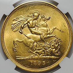 Монета 5 фунтов 1893 Великобритания слаб ННР MS 60