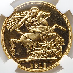 Монета 2 фунта (соверена) 1911 PROOF слаб ННР PF 62 Великобритания