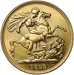 Монета 2 фунта (соверена) 1893 Великобритания