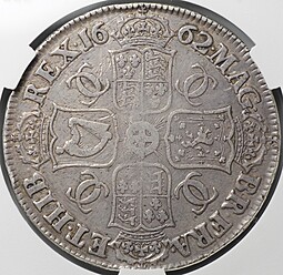 Монета 1 крона 1662 Роза, дата на гурте Англия слаб CPRC VF Det.