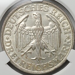Монета 3 рейхсмарки (марки) 1928 1000 лет Динкельсбюлю Германия слаб CPRC MS 64