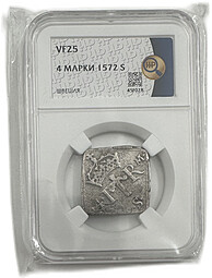 Монета 4 марки 1572 Швеция слаб ННР VF 25