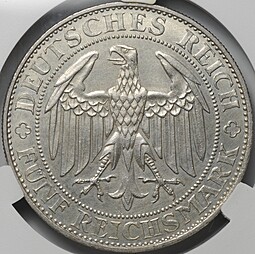 Монета 5 рейхсмарок (марок) 1929 1000 лет Мейсену Германия слаб CPRC AU 55