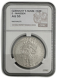 Монета 5 рейхсмарок (марок) 1929 1000 лет Мейсену Германия слаб CPRC AU 55