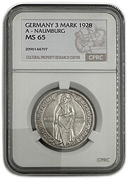 Монета 3 рейхсмарки (марки) 1928 900 лет Наумбургу Германия слаб CPRC MS 65