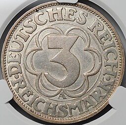 Монета 3 рейхсмарки (марки) 1927 1000 лет Нордхаузену Германия слаб CPRC MS 61