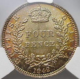 Монета 4 пенса 1942 PL Великобритания слаб CPRC MS 64