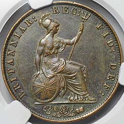 Монета 1/2 пенни 1858 Великобритания слаб CPRC AU 55 BN