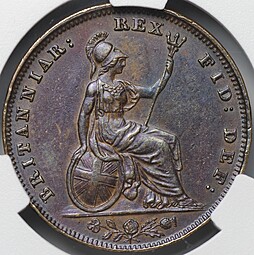 Монета 1 фартинг 1836 Великобритания слаб CPRC AU 58 BN