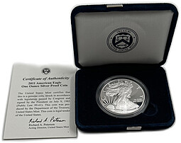 Монета 1 доллар 2011 W Американский серебряный орёл (шагающая свобода) PROOF США