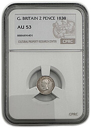 Монета 2 пенса 1838 Великобритания слаб CPRC AU 53