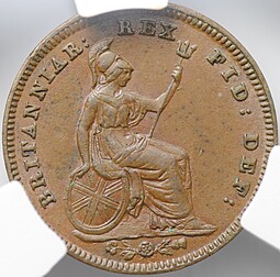 Монета 1/3 фартинга 1835 Великобритания слаб CPRC AU 50 BN