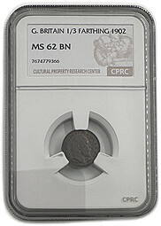 Монета 1/3 фартинга 1902 Великобритания слаб CPRC MS 62 BN