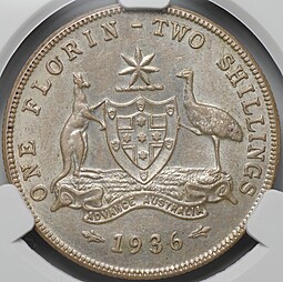 Монета 2 шиллинга (флорин) 1936 Австралия слаб CPRC MS 61