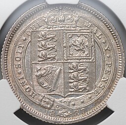 Монета 6 пенсов 1887 Герб Великобритания слаб CPRC AU 58