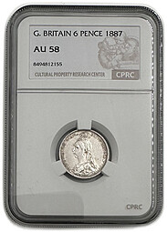 Монета 6 пенсов 1887 Герб Великобритания слаб CPRC AU 58