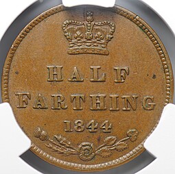 Монета 1/2 фартинга 1844 Великобритания слаб CPRC AU 55 BN