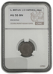 Монета 1/2 фартинга 1844 Великобритания слаб CPRC AU 55 BN