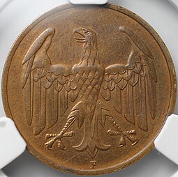 Монета 4 рейхспфеннига (пфеннига) 1932 F Штутгарт Германия слаб CPRC MS 62 RB